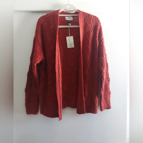 Universal Thread Women's chunky Cable knit open cardigan Rust Red New - Picture 1 of 7